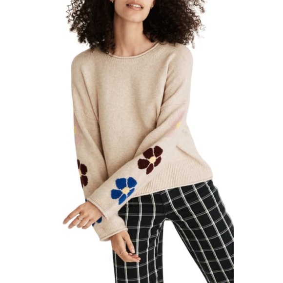 Madewell Sweaters - Madewell | Textured Yarn Floral Sleeve Pullover